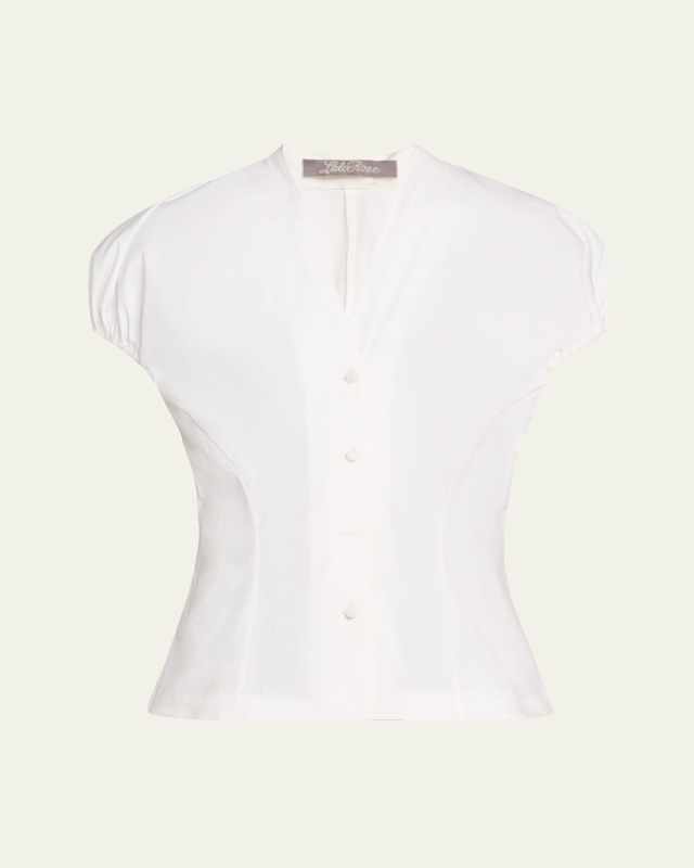 Button Front V-Neck Blouse